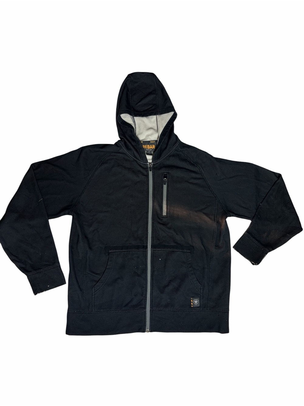 Ariat Hoodie Rebar Fleece Zipper Warm Barn Coat  Black Pockets Large Distressed